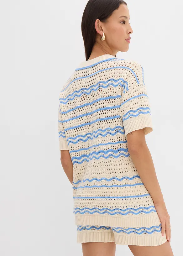 Oversize stickad jumper i luftig mix av bomull och lin, bonprix