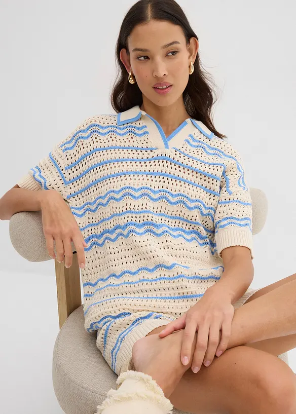 Oversize stickad jumper i luftig mix av bomull och lin, bonprix