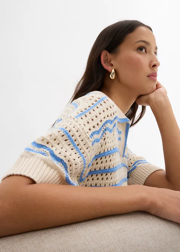 Oversize stickad jumper i luftig mix av bomull och lin, bonprix