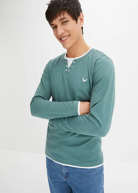 L&aring;ng&auml;rmad T-shirt med 2-i-1-look (2-pack), bonprix