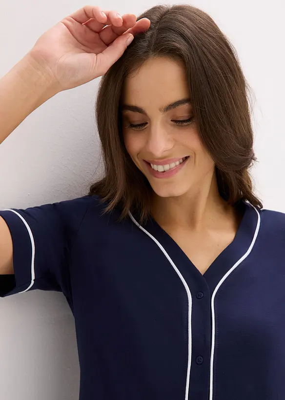 Kort nattlinne i bomull med knappsl&aring;, bonprix