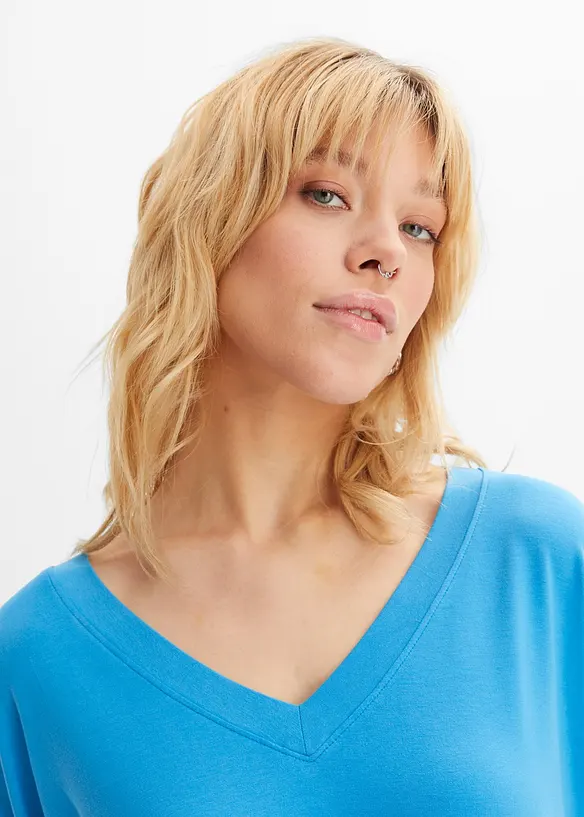 Topp med 3/4-&auml;rm i elastisk viskos, bonprix