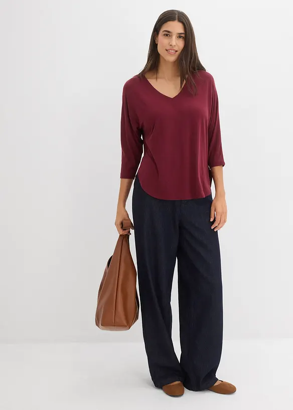 Topp med 3/4-&auml;rm i elastisk viskos, bonprix