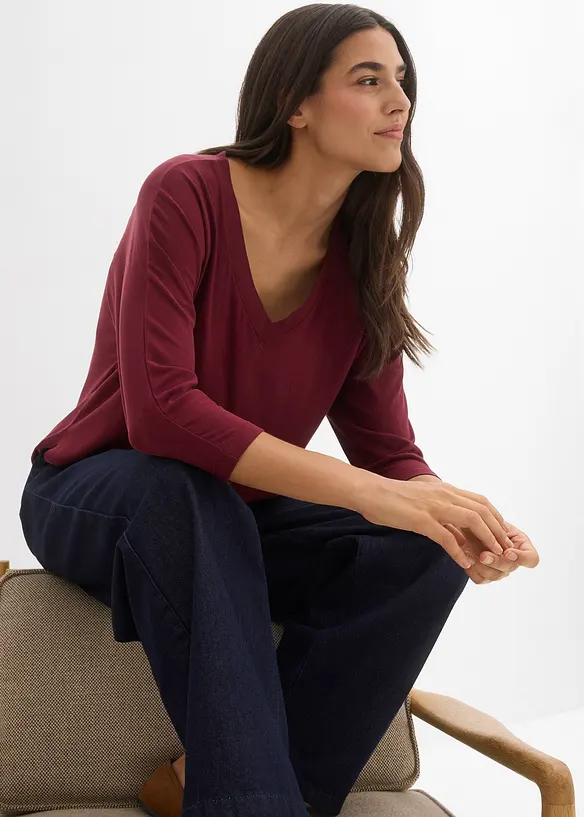 Topp med 3/4-&auml;rm i elastisk viskos, bonprix