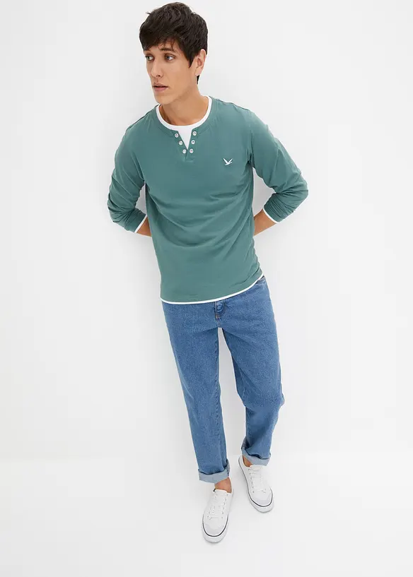 L&aring;ng&auml;rmad T-shirt med 2-i-1-look (2-pack), bonprix