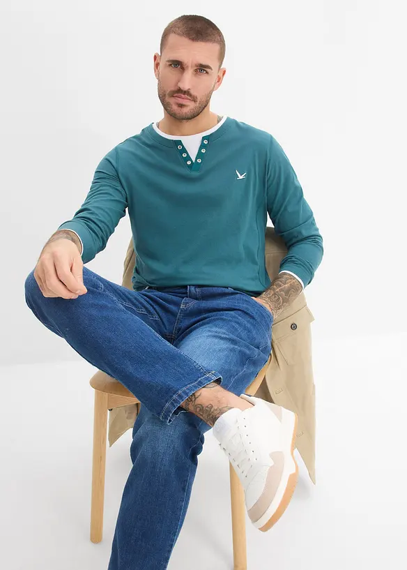 L&aring;ng&auml;rmad T-shirt med 2-i-1-look (2-pack), bonprix