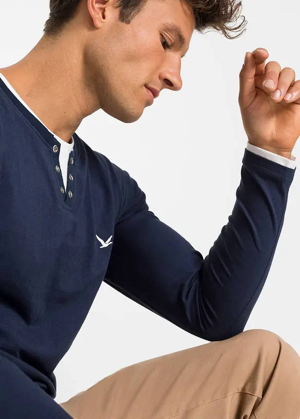 L&aring;ng&auml;rmad T-shirt med 2-i-1-look (2-pack), bonprix