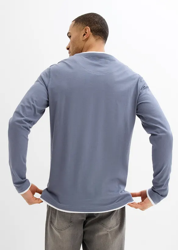 L&aring;ng&auml;rmad T-shirt med 2-i-1-look (2-pack), bonprix