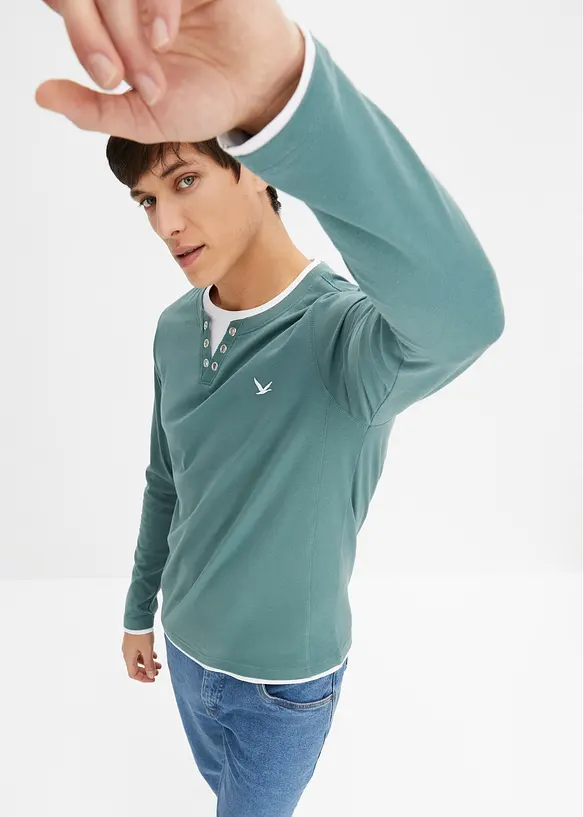 L&aring;ng&auml;rmad T-shirt med 2-i-1-look (2-pack), bonprix