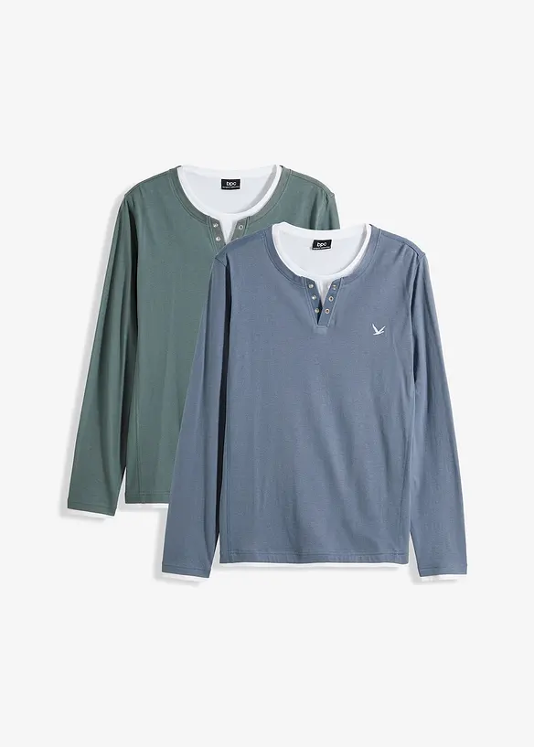 L&aring;ng&auml;rmad T-shirt med 2-i-1-look (2-pack), bonprix