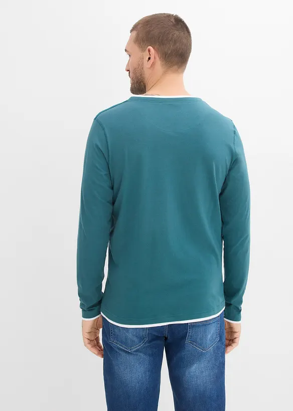 L&aring;ng&auml;rmad T-shirt med 2-i-1-look (2-pack), bonprix