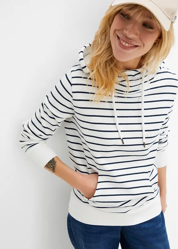 Sweatshirt med luva i bomullsmix, bonprix