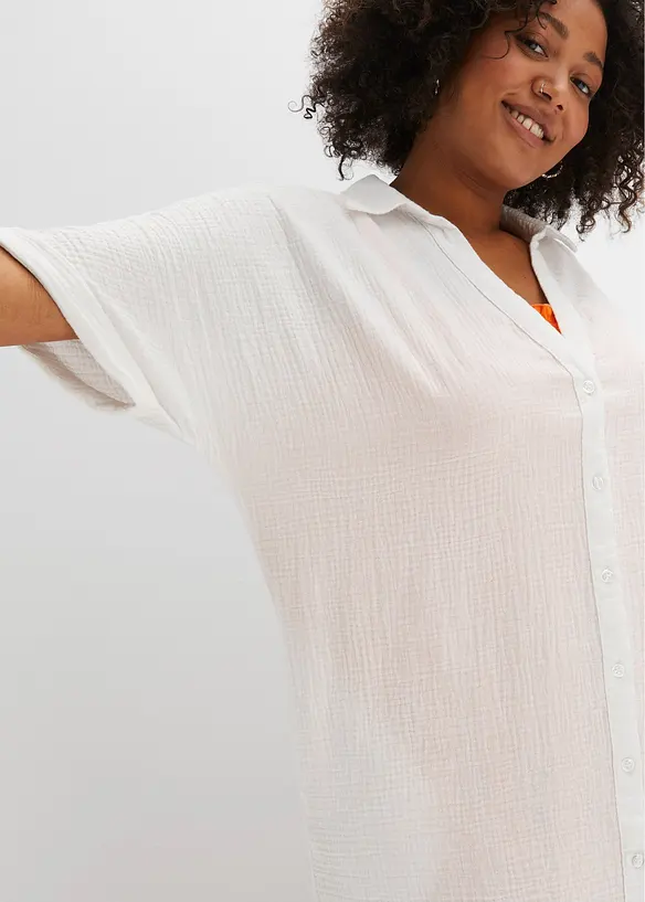 L&aring;ng muslinblus i oversizemodell av bomullsmuslin, bonprix