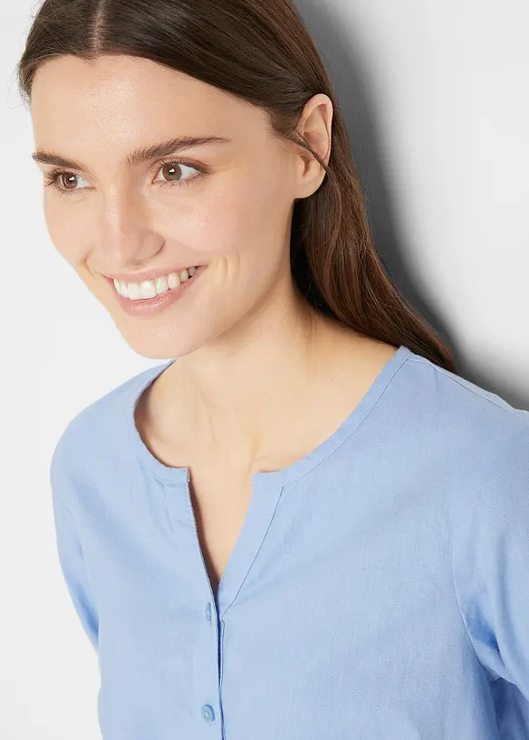 Blus i linneblandning med 3/4-&auml;rm, bonprix