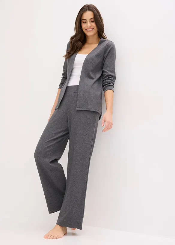 Ribbstickad cardigan och byxa i trik&aring;, bonprix