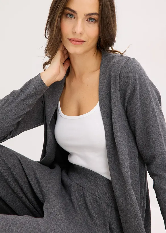 Ribbstickad cardigan och byxa i trik&aring;, bonprix