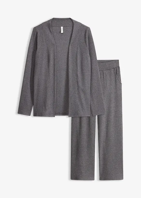 Ribbstickad cardigan och byxa i trik&aring;, bonprix