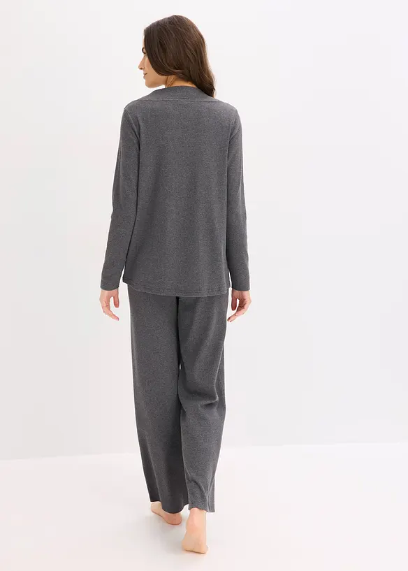 Ribbstickad cardigan och byxa i trik&aring;, bonprix