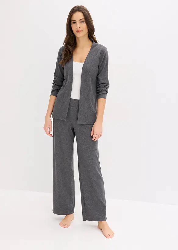 Ribbstickad cardigan och byxa i trik&aring;, bonprix