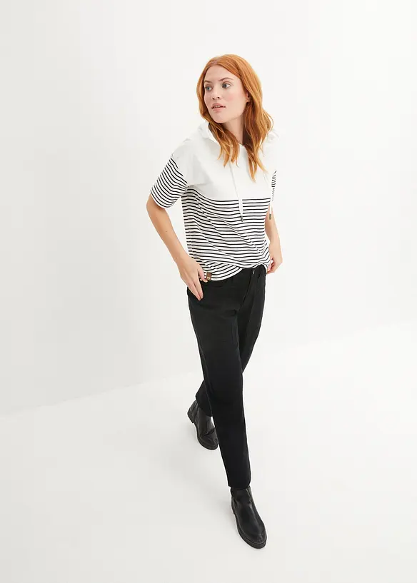 Sweatshirt med huva och kort &auml;rm, bonprix