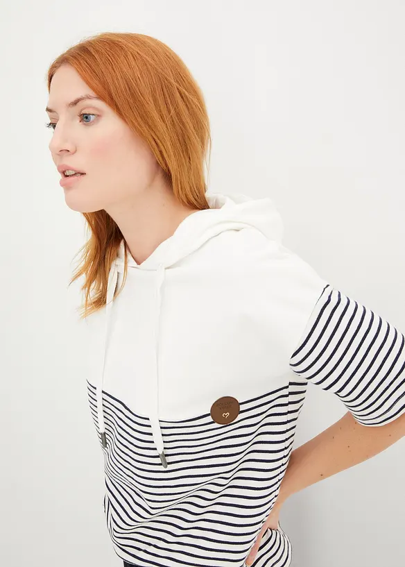Sweatshirt med huva och kort &auml;rm, bonprix