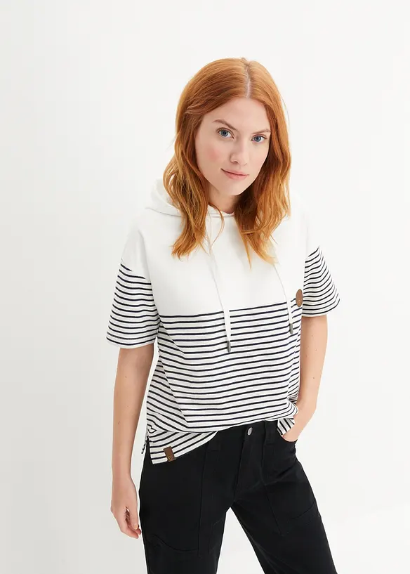 Sweatshirt med huva och kort &auml;rm, bonprix
