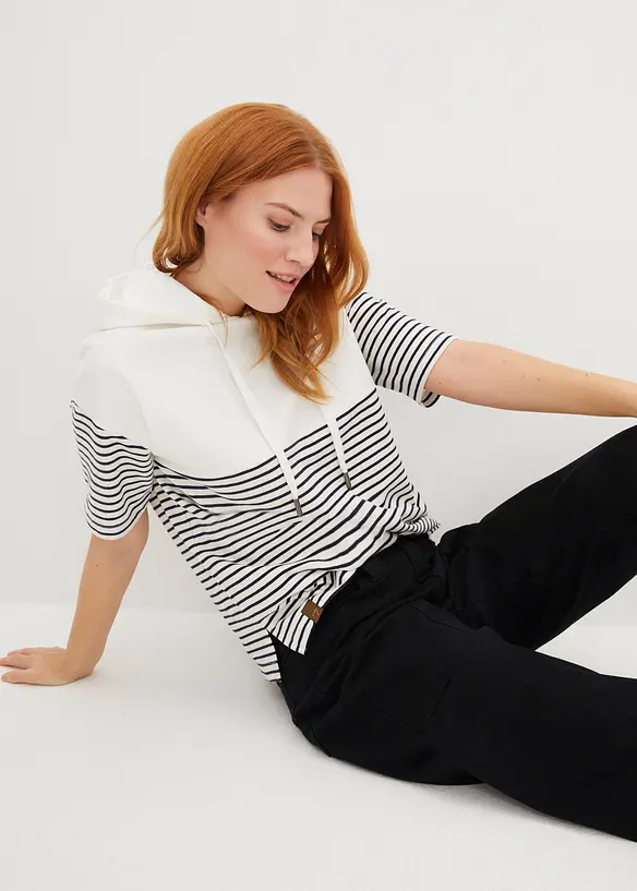 Sweatshirt med huva och kort &auml;rm, bonprix