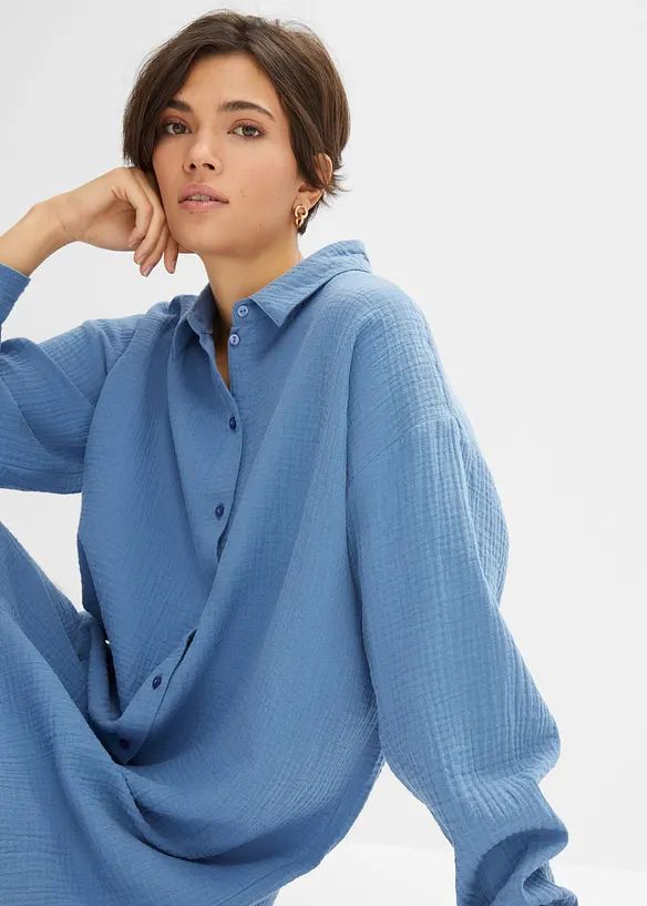 L&aring;ng muslinblus i oversizemodell, bonprix