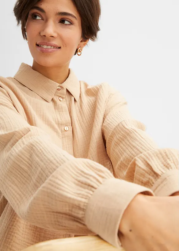 L&aring;ng muslinblus i oversizemodell, bonprix