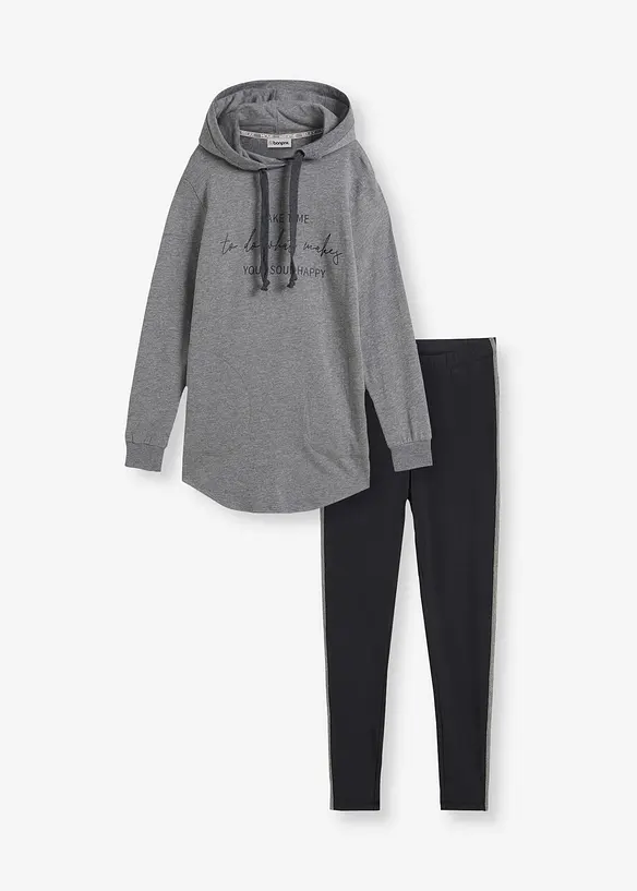 Tr&auml;ningsoverall med l&aring;ng oversizesweatshirt och leggings (2 delar), bonprix