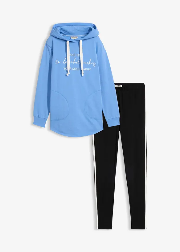 Tr&auml;ningsoverall med l&aring;ng oversizesweatshirt och leggings (2 delar), bonprix