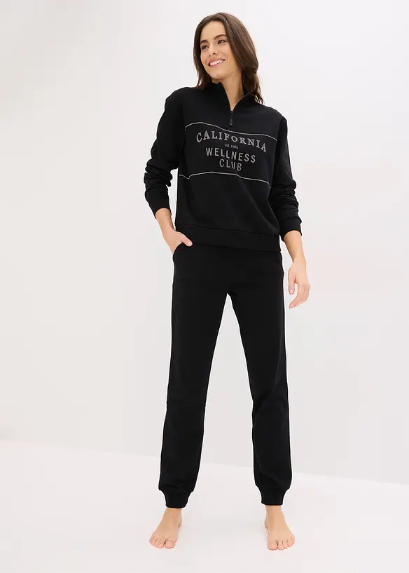 Sweatshirt med krage och dragkedja och trik&aring;byxa i bomull, bonprix