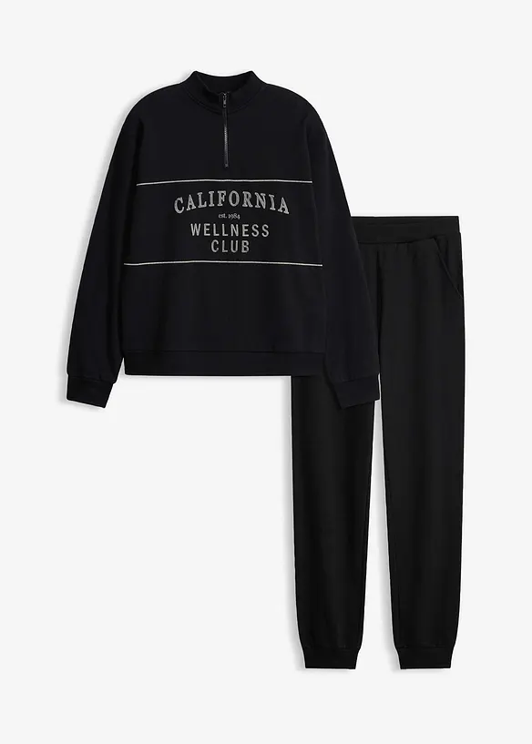 Sweatshirt med krage och dragkedja och trik&aring;byxa i bomull, bonprix