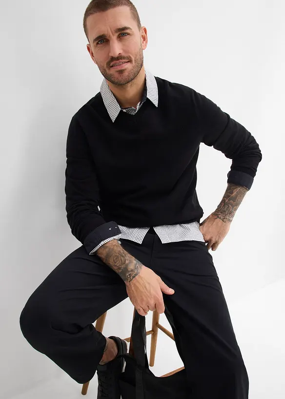 Twillbyxa med bekv&auml;m midja, avslappnad passform, raka ben, bonprix