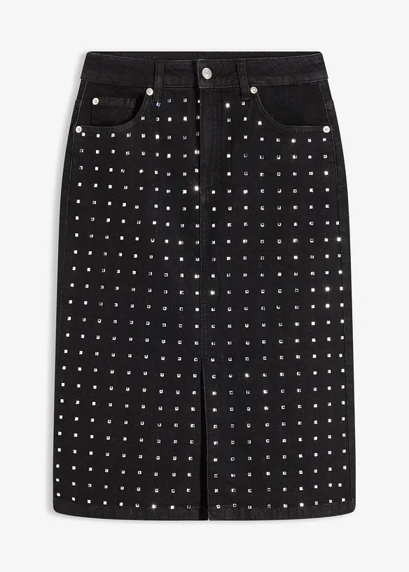 Jeanskjol med strassapplikation, bonprix