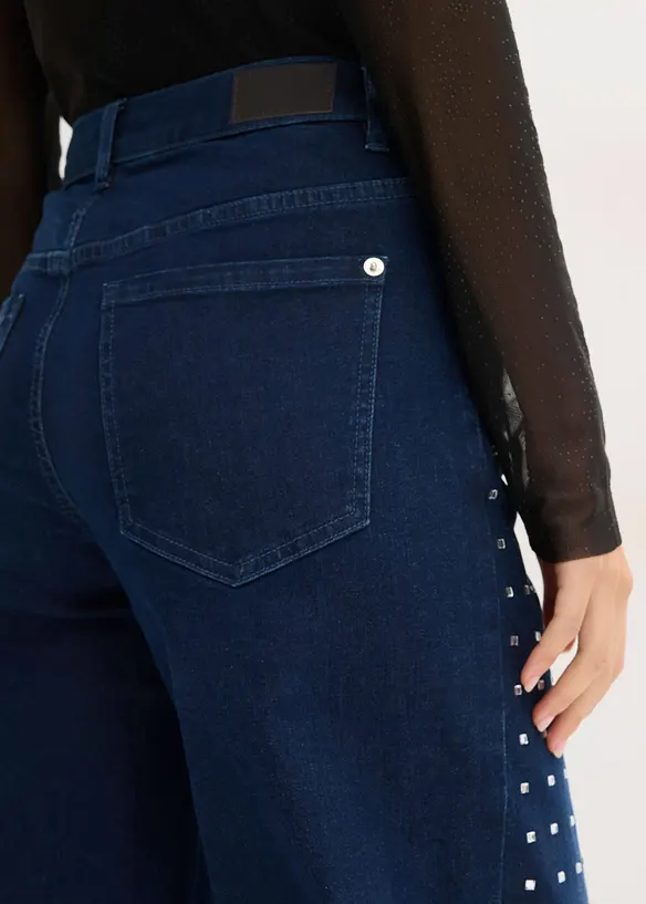 Wide Leg-jeans Mid Waist med strassapplikation, bonprix