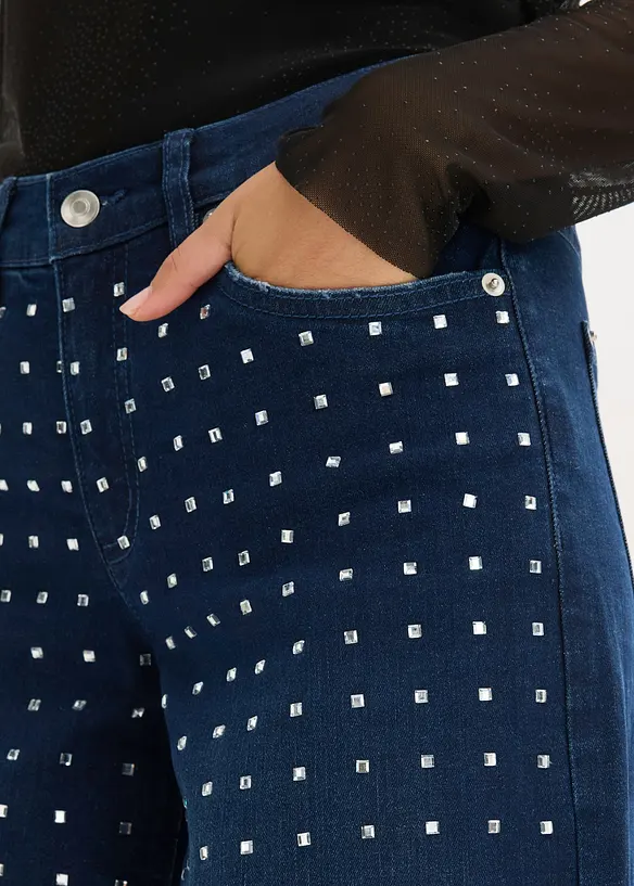 Wide Leg-jeans Mid Waist med strassapplikation, bonprix