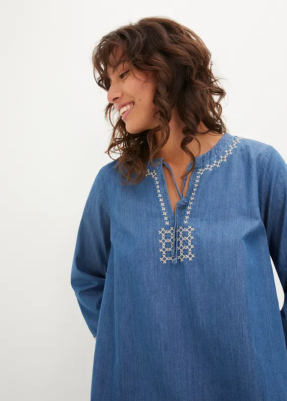 Jeanskl&auml;nning med broderi, bonprix