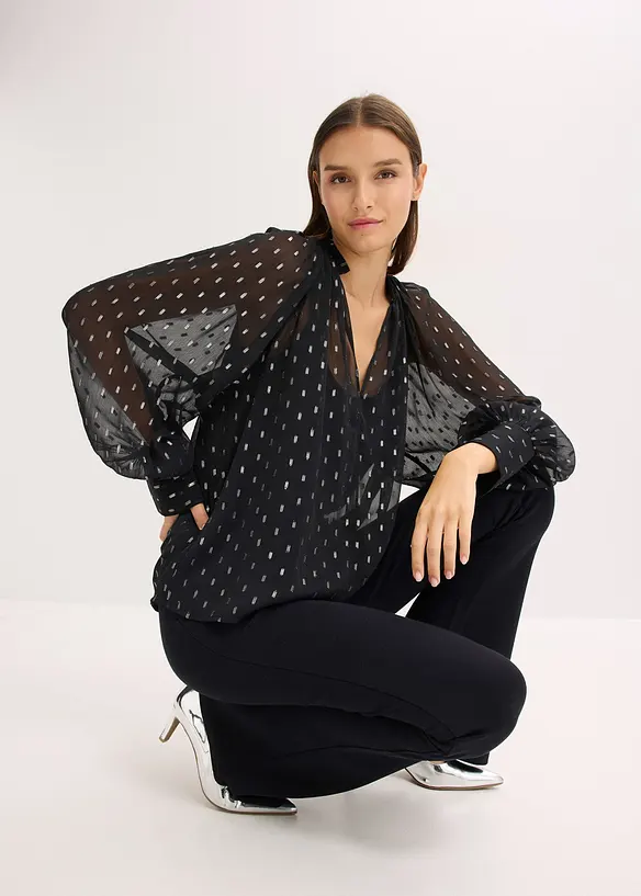 Transparent blus med knytband, bonprix