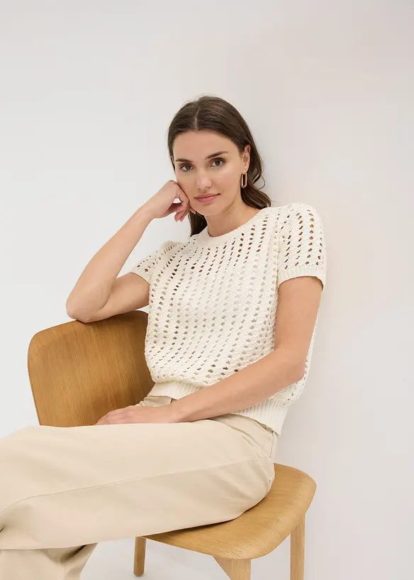 H&aring;lm&ouml;nstrad bomullstr&ouml;ja med korta &auml;rmar, bonprix