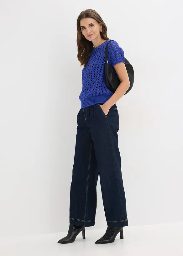 H&aring;lm&ouml;nstrad bomullstr&ouml;ja med korta &auml;rmar, bonprix