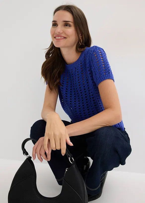 H&aring;lm&ouml;nstrad bomullstr&ouml;ja med korta &auml;rmar, bonprix