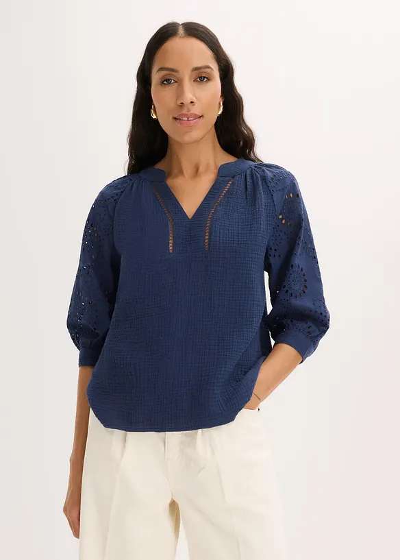 Muslintunika med h&aring;lbroderi, bonprix