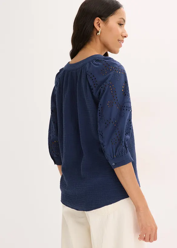 Muslintunika med h&aring;lbroderi, bonprix