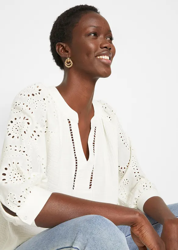 Muslintunika med h&aring;lbroderi, bonprix