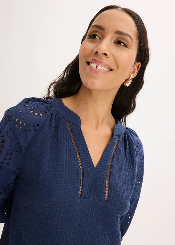 Muslintunika med h&aring;lbroderi, bonprix