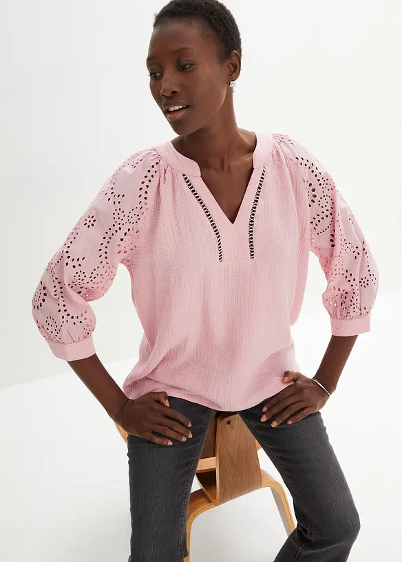 Muslintunika med h&aring;lbroderi, bonprix