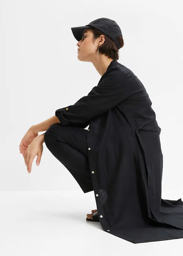 Kl&auml;nning med fickor i linne- och viskosmix, bonprix