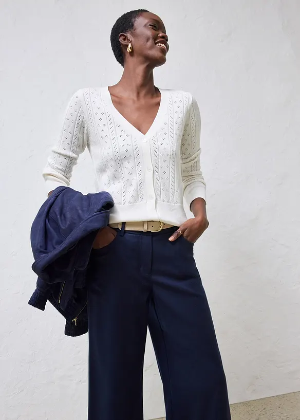 H&aring;lm&ouml;nstrad cardigan med sidenandel, bonprix