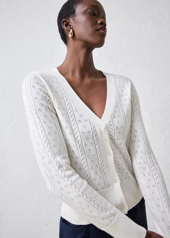 H&aring;lm&ouml;nstrad cardigan med sidenandel, bonprix